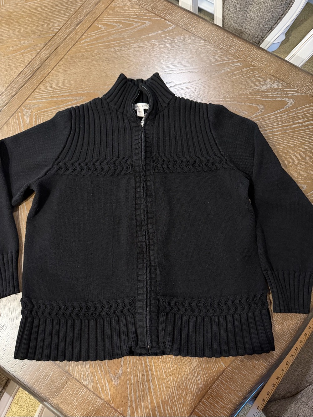 Coldwater Creek Black Ribbed 100% Cotton Zip-Front Knit Cardigan -size 1X